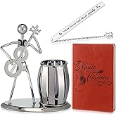 Feifeiya 3Pcs Christmas Guitar Gift Set Gray Metal Desk Pen Holder Cup with Rocker Guitar Design Music Bookmark Music Themed Notebook Birthday Gift for Musics Lover Musician Singer Holiday Accessories