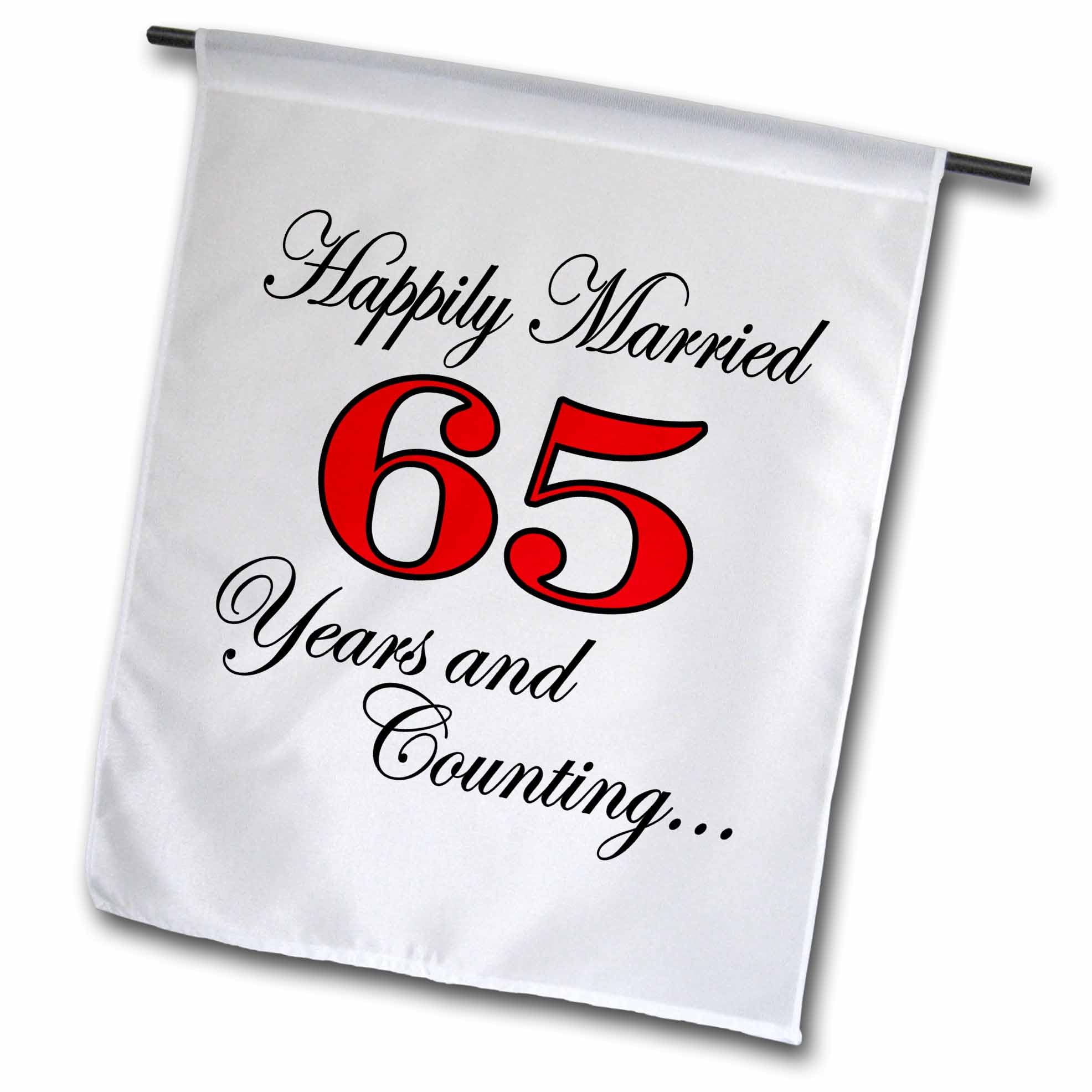 3dRose Happily Married 65 Years And Counting. Red. - Garden Flag, 12 x 18-Inch (fl_193413_1)