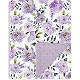 Tewrnvioc Baby Blankets for Girls 30" x 40" Shower Gift, Soft Double Layer Minky Blanket with Dotted Fleece Back, Nursery Bed Receiving Quilt for Newborn Infant Toddler Purple Peony Floral Theme