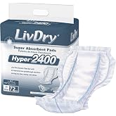 LivDry High Absorbency Pad Insert for Incontinence Briefs and Adult Diaper Booster, Women and Men, Hyper 2400 (18 Count)