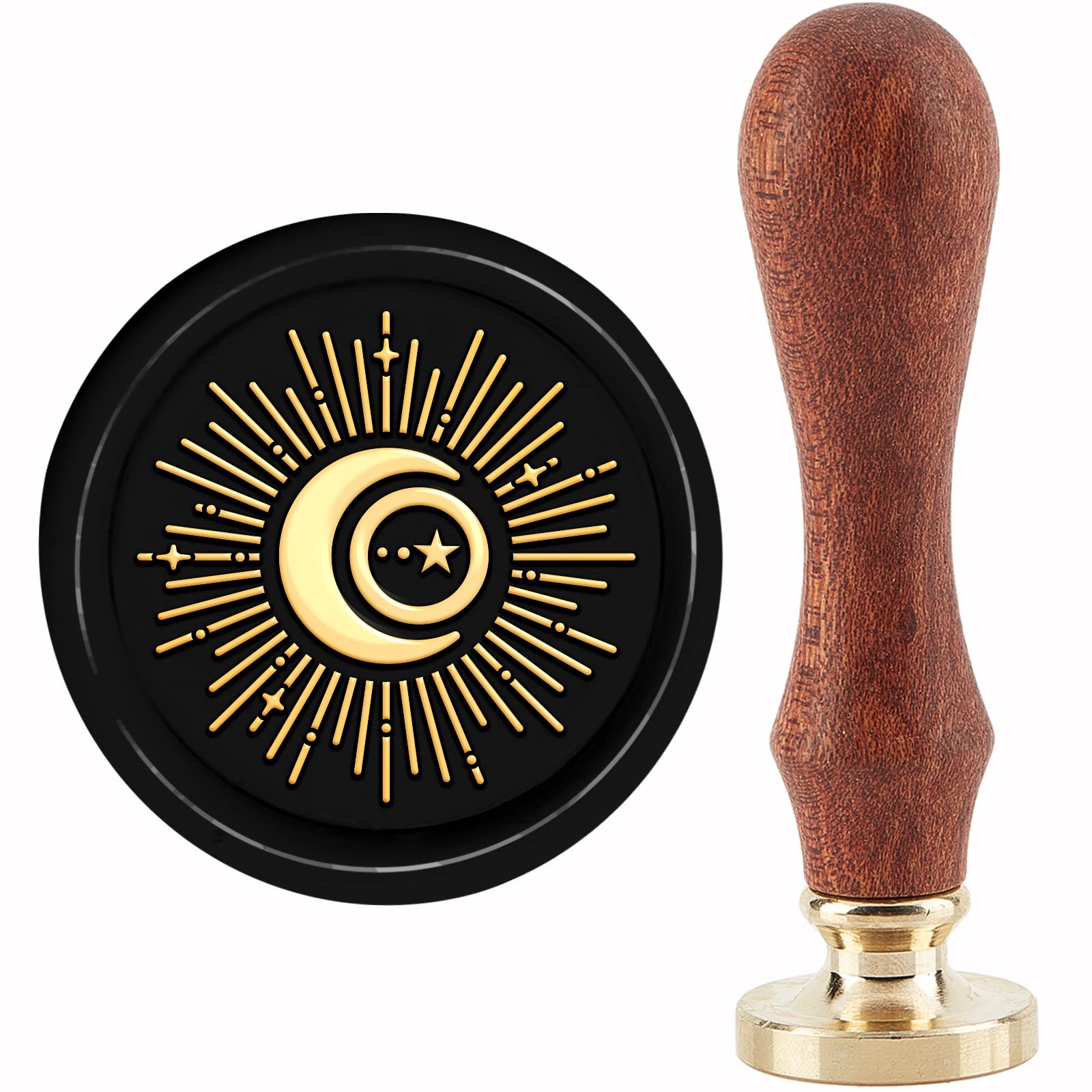 CRASPIRE Sun Wax Seal Stamp Moon Sealing Wax Stamps 30mm Retro Vintage Removable Brass Stamp Head with Wood Handle for Invitations Cards Gift Packing Decor