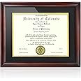 ASmileIndeep 8.5x11 Diploma Frame with Mat,Display 11x14 Certificate Document Picture Frame without Mat, Mahogany Solid Wood Degree Frame with HD Plexiglass (NOT Glass)