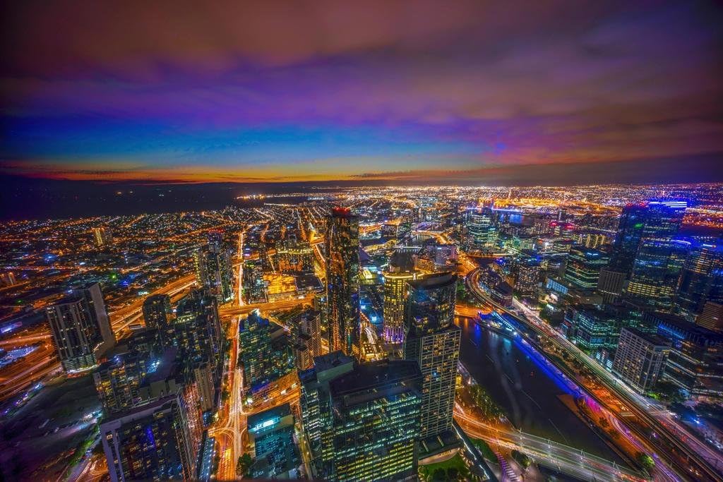Aerial View of Melbourne Australia Blue Hour Dusk Photo Photograph Cubicle Locker Mini Art Poster 12x8