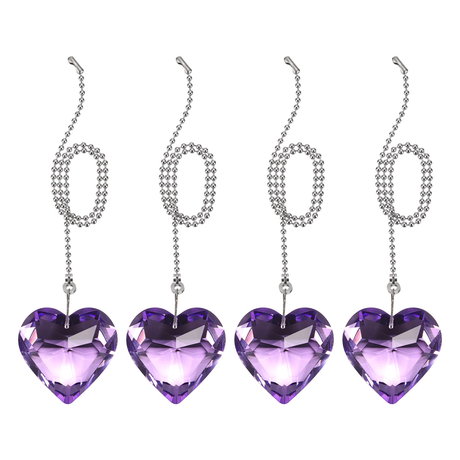 PATIKIL 13 Inch Crystal Ceiling Fan Pull Chains, 4 Pcs Beaded Ball Fan Pull Chain Heart Ceiling Fan Extender with Ball Chain Connector for Ceiling Light Lamp Fans, Violet