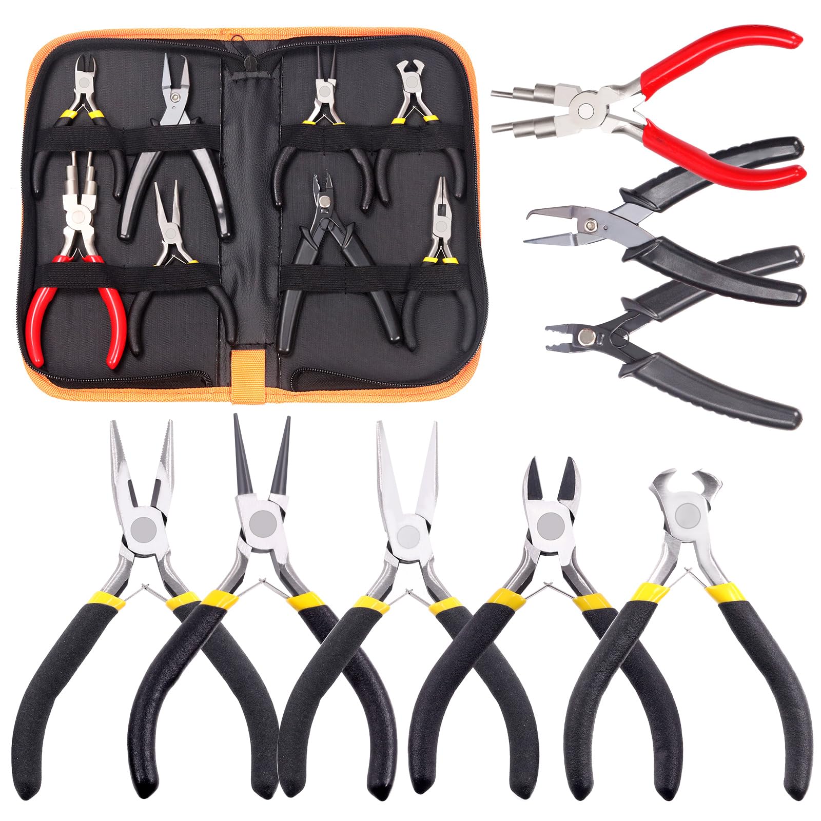 Glarks 6Pcs Jewelry Kit: Needle Nose, Round Nose, Bent, Wire Cutters, Crimping Pliers, Nippers