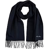 Brooks Brothers Wool and Cashmere Woven Solid Scarf with Twisted Fringe - Men's Luxury Winter Scarf, 66-inches x 12-inches