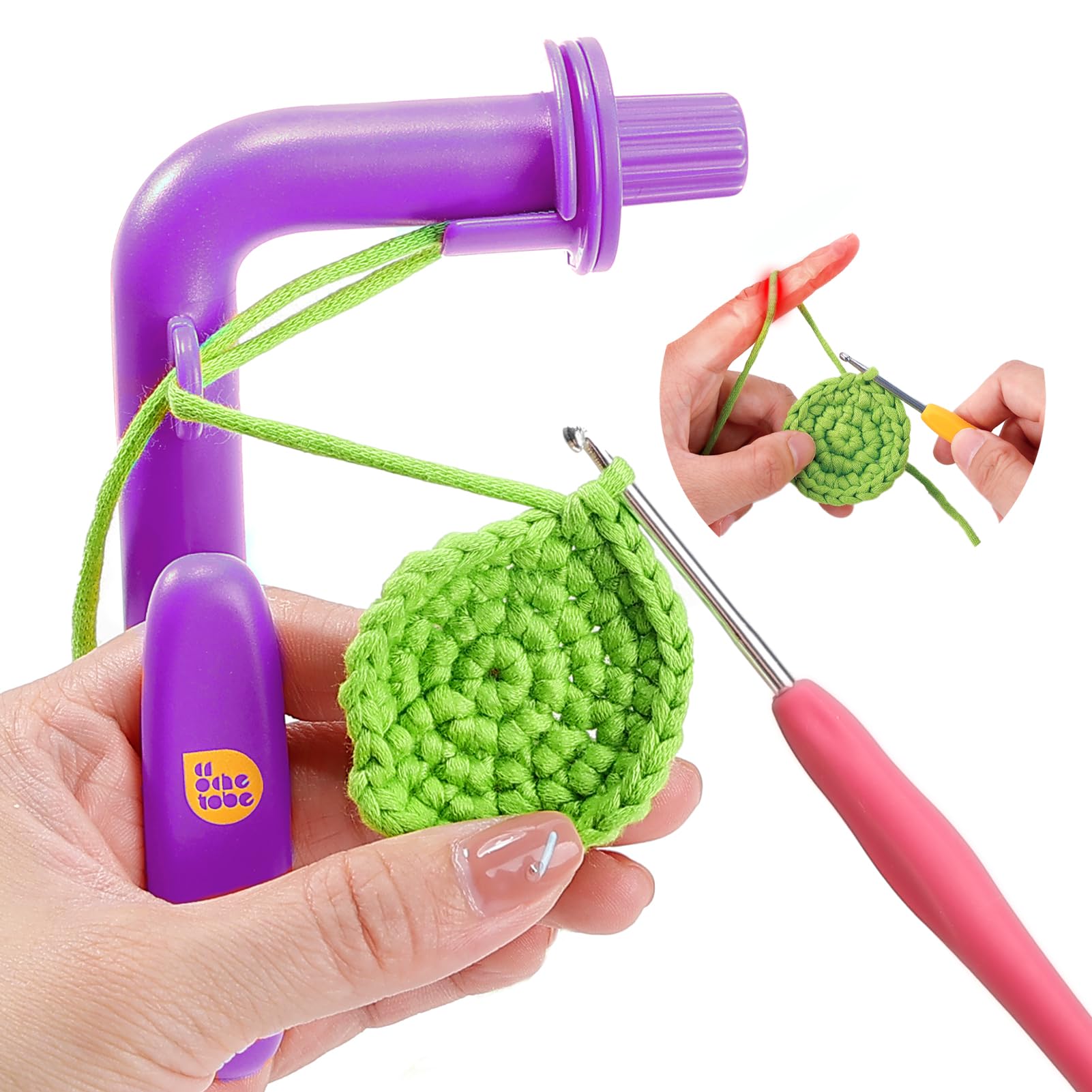 Crochet Holder for Beginners, Helper to Learn How to Make Magic Rings, 3 in 1 Magic Rings Tool, Yarn Tension Regulator and Yarn Guide Tool, Crocheting Tool for Beginners (Purple)