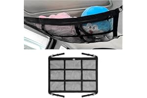 XINLIYA Car Ceiling Cargo Net Pocket, Adjustable Mesh Vehicles Roof Storage Organizer with Zip, Automotive Camping Interior ＆
