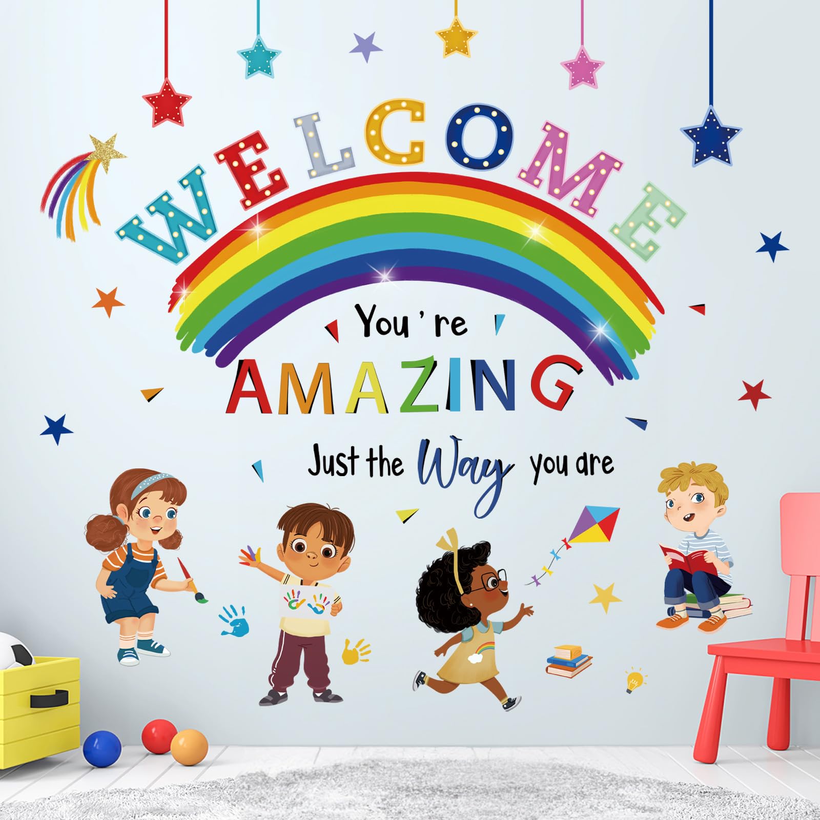wondever Reading Corner Rainbow Wall Decals Kids Inspirational Quotes You are Amazing Peel and Stick Wall Art Stickers for Reading Room Classroom Kids Room — image 1