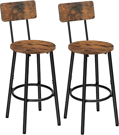HOOBRO Bar Stools Set of 2 with Backs Rustic Brown EBF32BY01G1