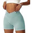 Vertvie Women's Workout Gym Shorts Booty V Cross Spandex Yoga Biker Shorts Scrunch Butt High Waisted Athletic Leggings