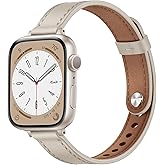 OUHENG Slim Bands Compatible with Apple Watch Band 42mm 41mm 40mm 38mm, Women Genuine Leather Replacement Thin Strap for iWatch SE 3/2/1 Series 11 10 9 8 7 6 5 4 3 2 1 (Starlight/Starlight)
