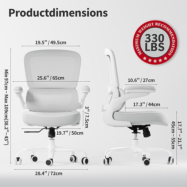 TRALT ERGONOMIC OFFICE CHAIR – DESK CHAIR WITH ADJUSTABLE LUMBAR SUPPORT COMPUTER CHAIR – MESH COMFY CHAIR WITH FLIP-UP ARMRESTS – GAMING CHAIRS FOR ADULTS HOME OFFICE (LEATHER, WHITE)