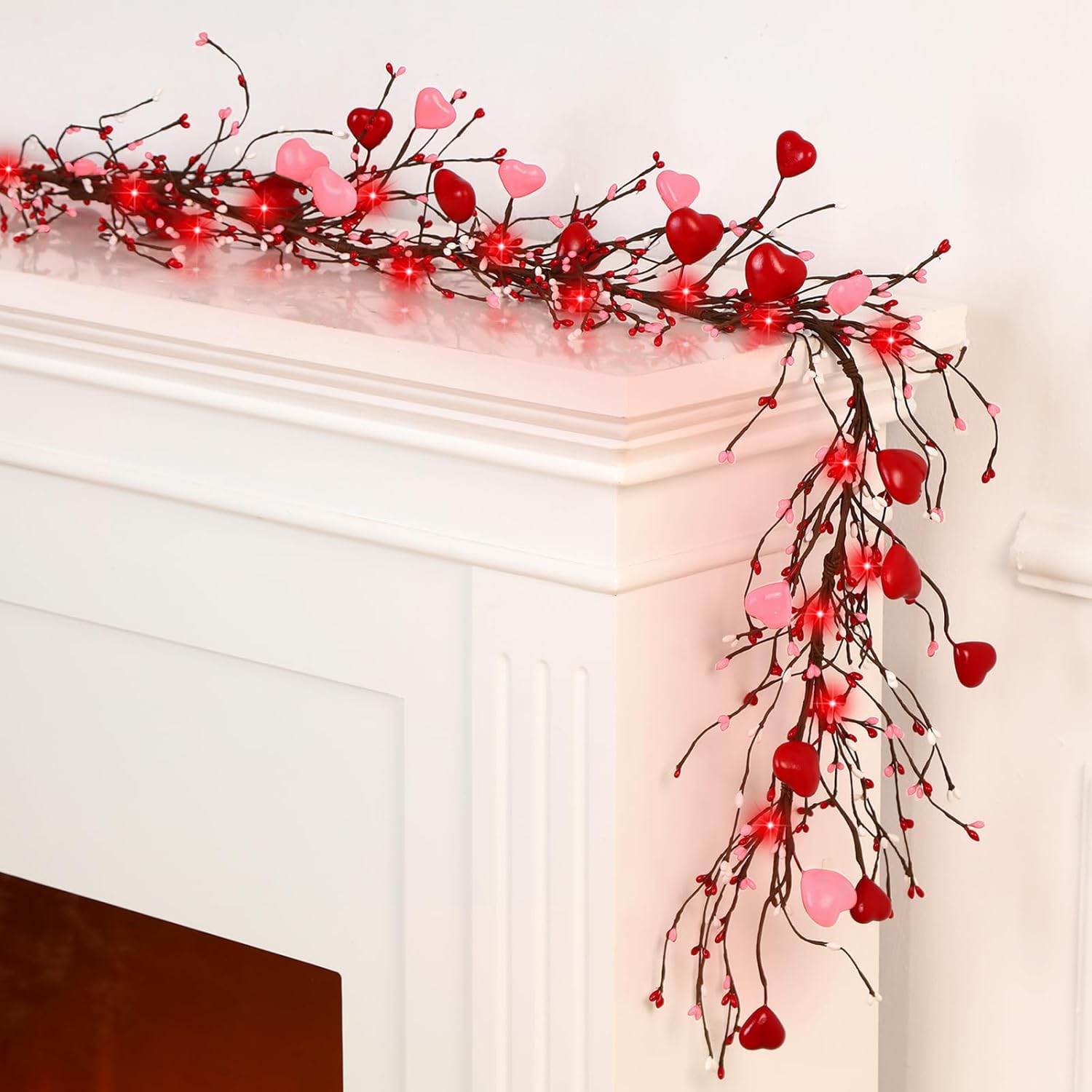 Wreaths, Garlands & Swags - Yuxung Valentine's Day Pip Berry Garland with 10ft/ 3meter Fairy Lights Decorative Valentine's Day Garland Cherry Blossom Garland LED Christmas Lights for Valentine's Day Wedding Party (Red, Pink)