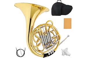 YUECHUN Double French horn, French horn, 4-button F/B tuning, select brass, one-piece French horn design, comes with backpack, gloves, cleaning cloth, and cleaning tool kit(gold, all-in-one)