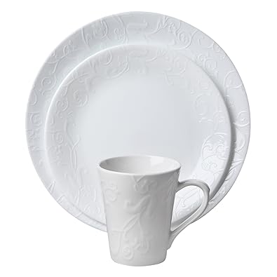 Corelle Embossed Bella Faenza 16-Piece Dinnerware Set, Service for 4, White