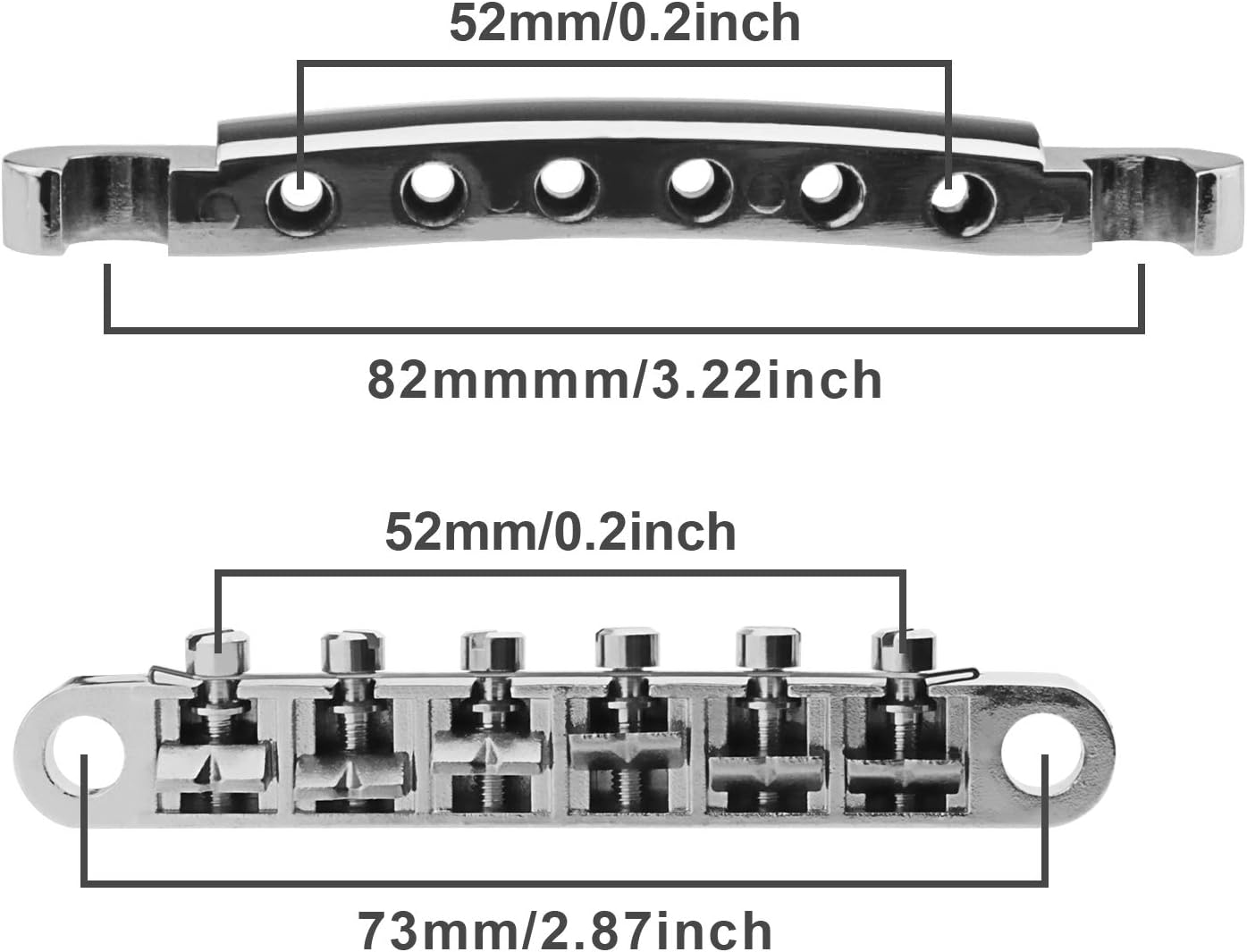 Silver Electric Guitar TuneoMatic Tailpiece & Bridge Set With Studs