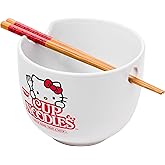 Silver Buffalo Sanrio Hello Kitty Cup Noodles Nissin Ceramic Ramen Noodle Rice Bowl with Chopsticks, Microwave Safe, 20 Ounces