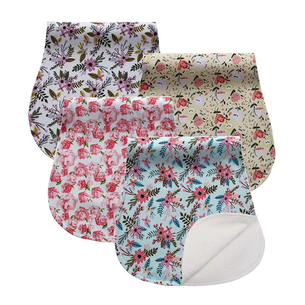 BEELY Baby Burp Cloths Set Waterproof Baby Burp Bibs Organic Cotton 4-Pack Feeding Nursing Towel Accessory(K012)