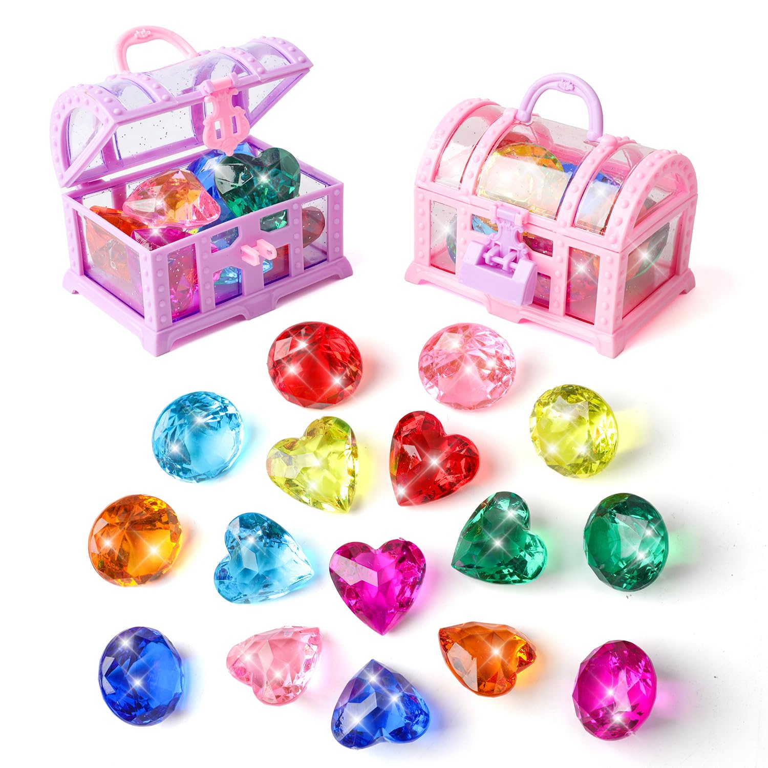 Photo 1 of 18PCS Diving Gems Pool Toys, Treasure Pirate and Big Colorful Acrylic Diamond Jewels, Diving Underwater Swimming Gift Toys for Kids.