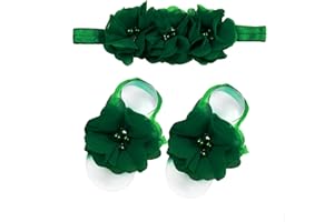 LDDCX Baby girls infant crochet butterfly headbands and knitted flower barefoot sandals.(BBFJ3) (Green)