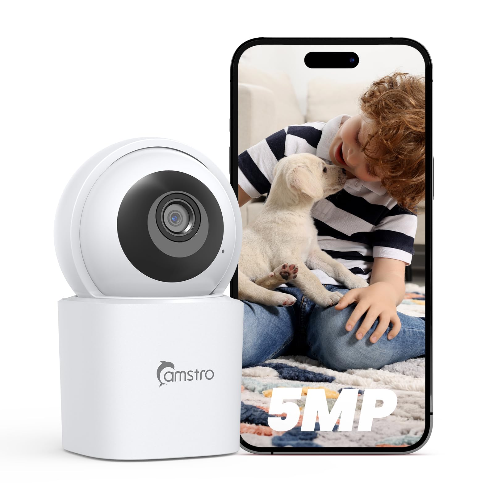 Photo 1 of CAMSTRO 3K Security Camera Indoor,360° WiFi Camera for Home Security,Pan/Tilt,2.4/5 GHz Pet/dog/baby Camera with phone app,Night Vision, 2-Way Audio, 24/7,SD/Cloud Storage,Works with Alexa&Google Home