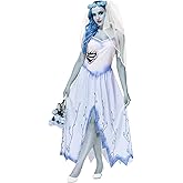 AOBUTE Halloween Corpse Wedding Dress for Women Zombie Bride Emily Costume Sleeveless V-Neck Gothic Dresses XL