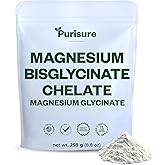 Purisure Magnesium Bisglycinate Chelate, 250g, Pure Magnesium Glycinate Powder for Bones, Magnesium Bisglycinate Chelate for Sleep and Muscle Flexibility, Gluten-Free, Non-GMO, 133 Servings