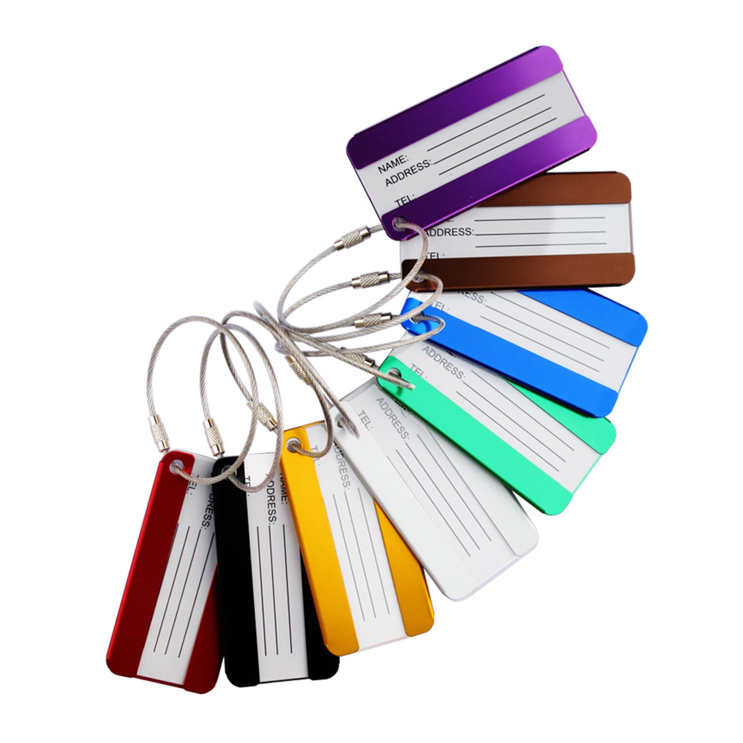 AOUTACC 8 Pack Luggage Tags with Key Ring, Aluminium Metal Waterproof Travel Bag Suitcase Card Holder, Travel Luggage Tags Privacy Protection Name Address ID Tags — image 1