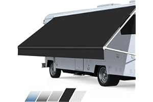 Somokg RV Awning Fabric Replacement, Heavy Duty 18.5oz Vinyl RV Awning Fabric, Universal Outdoor Canopy for Camper, Trailer and Motorhome (13FT(Fabric 12'2"), Solid Black)