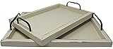 Vintage Rustic Torched Wood Country Nested Serving Trays – White Washed Tray Set For Serving Breakfast, Coffee, Lunch, or Dinner – 2 Piece