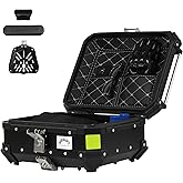 Gurblofy Motorcycle Top Case, 25L Aluminum Compact Motorcycle Top Box Black | With Anti-Theft Lock System, Waterproof, Easy Installation with Universal Bracket, Back Cushion Included, GBTC-25BL