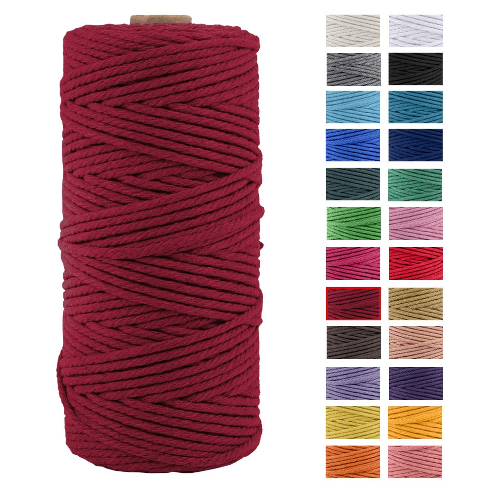 JeogYong Macrame Rope, Thick Natural Cotton Yarn, 4 Ply Macrame Rope for Wall Hangers, Hangers, DIY, Home Decorations, Gift Wrapping 3mm x 109 Yards (Wine Red)