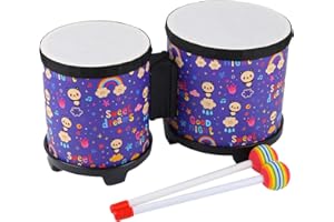 Bongo Floor Tom Drums Set : Drum Percussion Music Instrument with 2 Mallets - Montessori Floor Drum (Rainbow 5"-6")