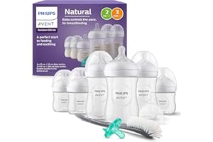 Philips Avent Newborn Gift Set - Bottles with Natural Response Nipples, 3 x 4oz/125ml (Slow Flow, Flow 2), 3 x 9oz/260ml (Med
