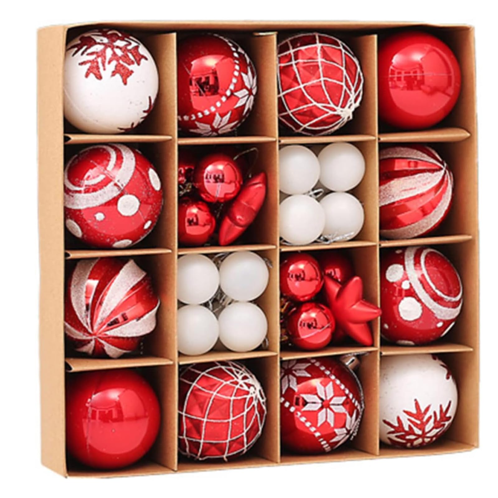 testyu 42 Pieces Christmas Baubles 3 & 6 cm Red Festive Ornaments Shatterproof Baubles with Reusable and Portable for Christmas Tree Decoration
