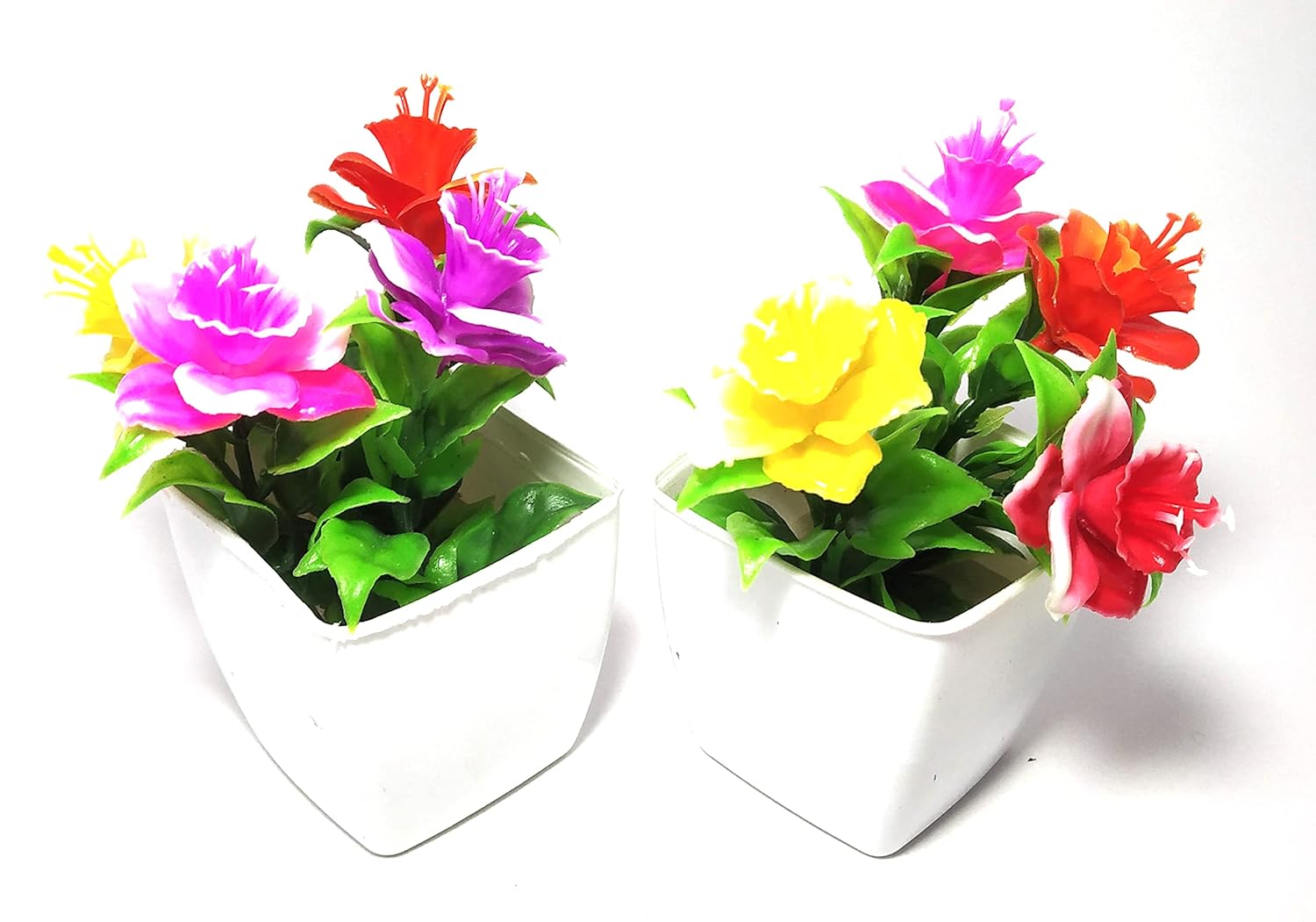 Artificial Flower Pot Multicolor with White Pot for Home Decoration I