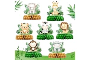 FENGRISE Safari Baby Shower Honeycomb Centerpiece Table Decorations 7pcs Jungle Animals Party Supplies for Baby Shower Boy Decoration Wild One Birthday Outfit Boy Girl Gender Reveal Safari Party Decor Supplies