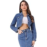 Allegra K Denim Jacket for Women's 2025 Casual Collared Long Sleeve Crop Jean Jackets