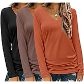 Zeagoo 3 Pack Womens T Shirts V Neck Long Sleeve Shirt Casual Tops Soft Solid Basic Tee Fall Outfits S-XXL