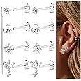 18K Gold Plated Threadless Flat Back Earrings Studs 316L Surgical Steel Push in Nose Studs Rings 20G 18G 16G CZ Tragus Cartilage Helix Conch Lip Labret Medusa Nostril Piercing Jewelry Hypoallergenic