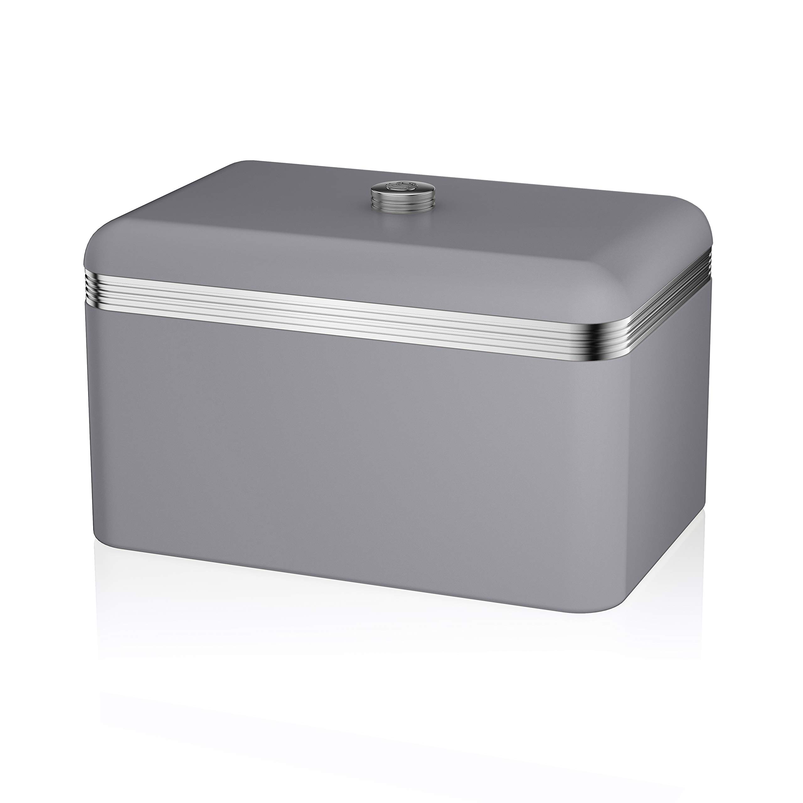Swan SWKA1010GRN Retro Bread Bin, Metal, Grey, 18 Litre Storage Capacity 23.60x35.20x22 cm, Grey (Retro)