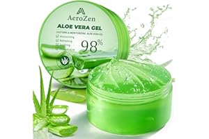 AERO ZEN Organic Aloe Vera Gel for Face & Body Made within 12 Hours of Harvest, 98% Pure Aloe Vera Gel for Skin,Scalp,& Hair, Soothing Aloe Face Moisturizer,Multipurpose Skin Care（10oz）