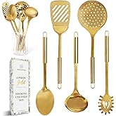 Brass/Gold Cooking Utensils for Modern Cooking and Serving, Gold Utensils - Stainless Steel Cooking Utensils 5 PCS-Serving Sp