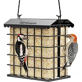Birdream Double Suet Bird Feeders for Outdoors, All Metal Bird Suet Cakes Cage Holder with Weatherproof Roof, Easy to Refill &amp; Clean, Attract Woodpeckers, Chickadees, Nuthatches, Black