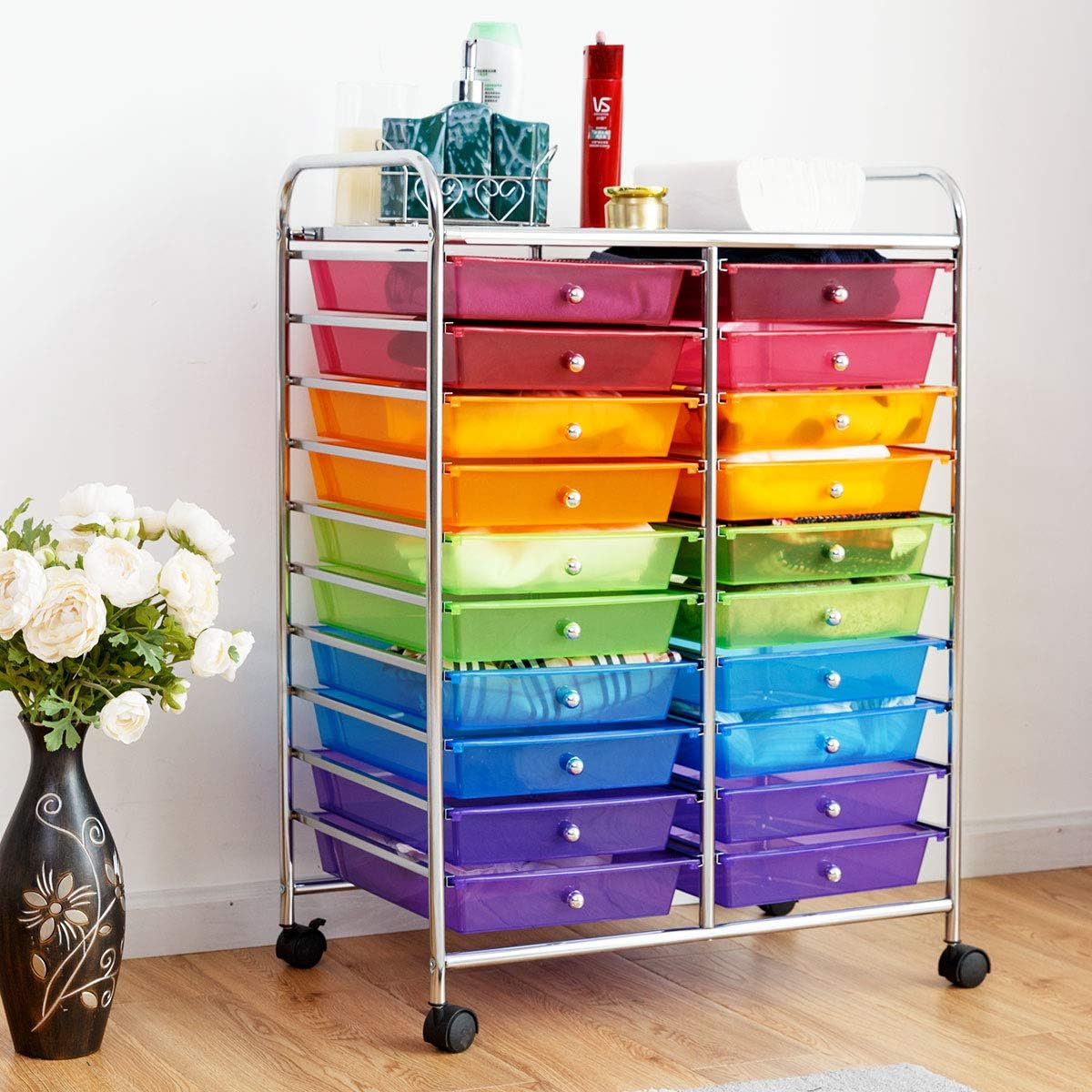 Giantex 20 Drawer Rolling Storage Cart Tools Scrapbook Paper Office School Organizer, Multicolor : Office Products
