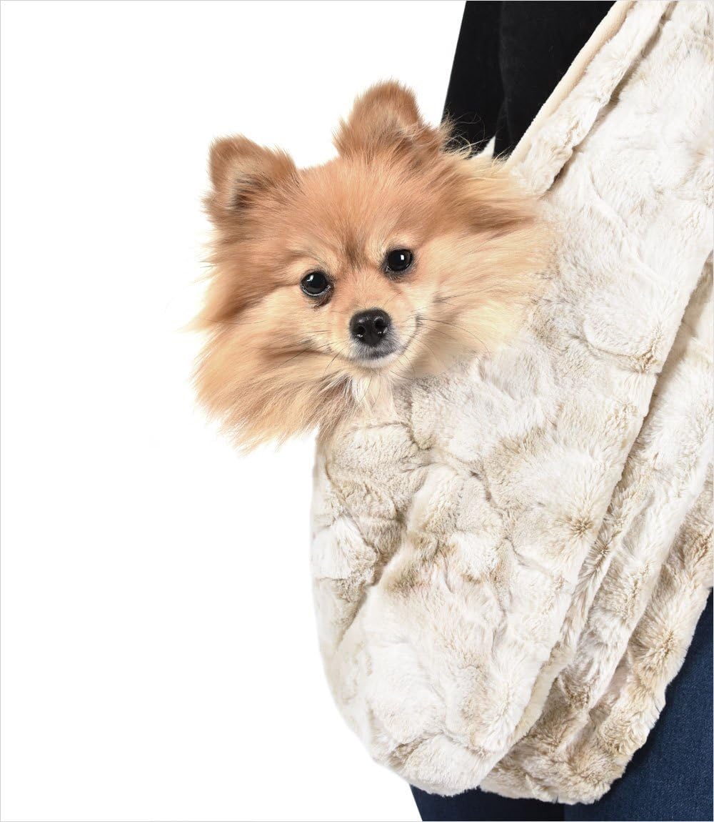 Peluche Plush Designer Snuggle Sling Small Dog Cuddle Carrier (Large (Approx 36" in Length), Faux Bunny Cream)