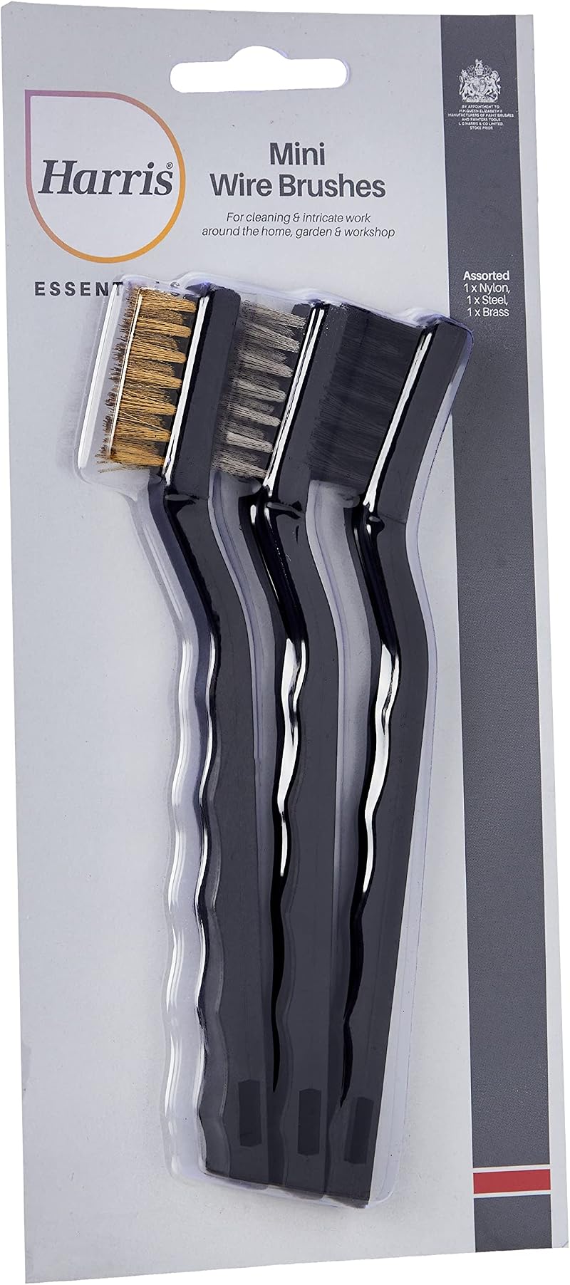 Harris Mini Wire Brush 3 Pack Nylon Steel Brass for Cleaning Detail Work