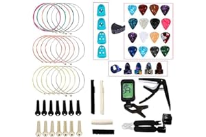 Vilihkc 65 PCS Guitar Accessories Kit Including Guitar Strings, Picks, Capo, Thumb Finger Picks, String Winder, Bridge Pins, 