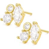 Dainty 14K Gold Plated Stud Earrings, Hypoallergenic Minimalist Earrings for Women, Cubic Zirconia Push Back Earrings for Daily Work Date Gift
